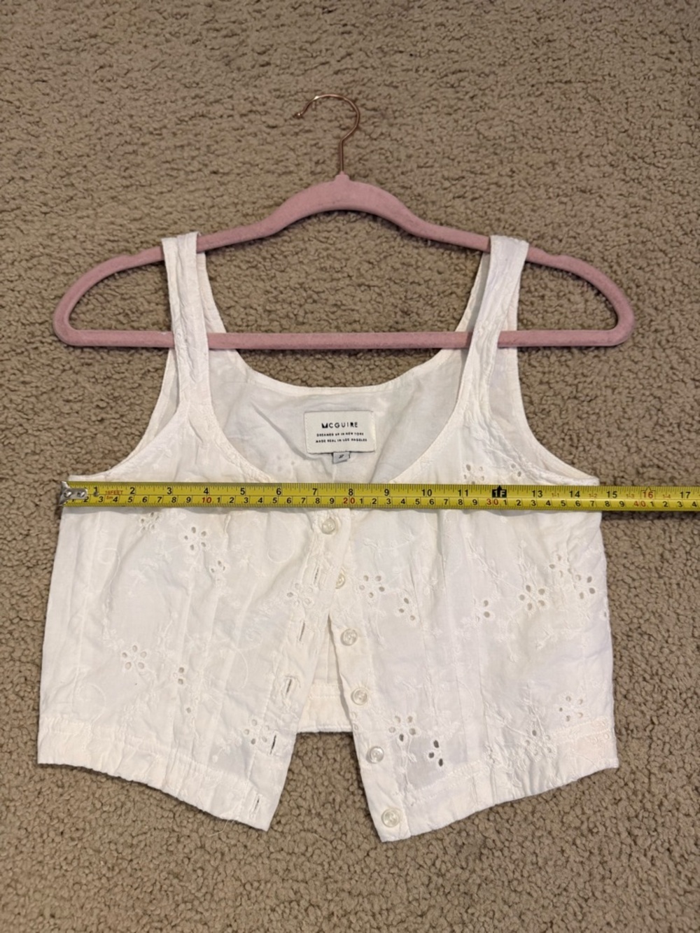 McGuire White Eyelet Embroidered Button Front Crop Tank Top Size 2 - Picture 5 of 7